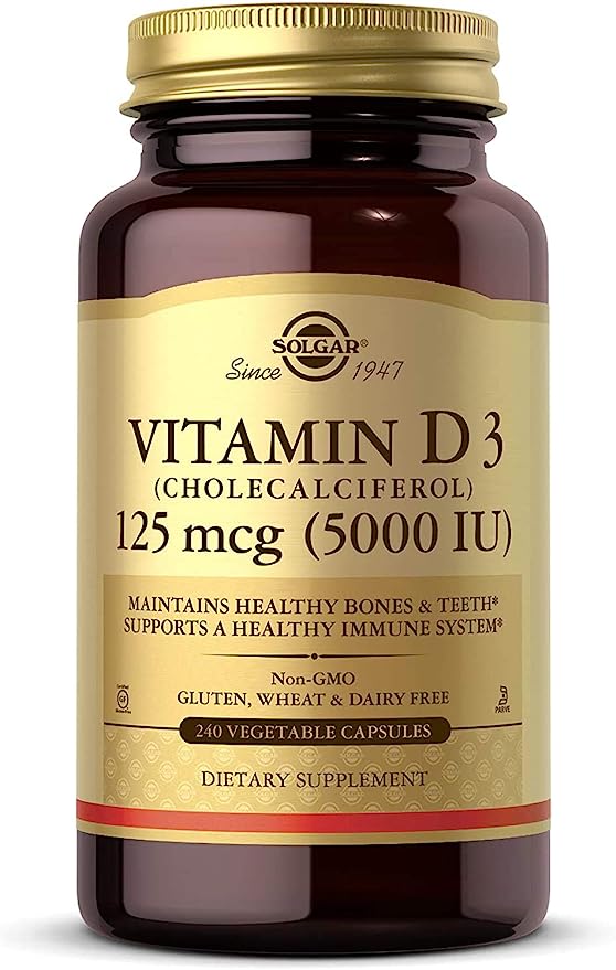 Solgar Vitamin D3 (Cholecalciferol) 125 mcg (5000 IU) 240 Vegetable Capsules