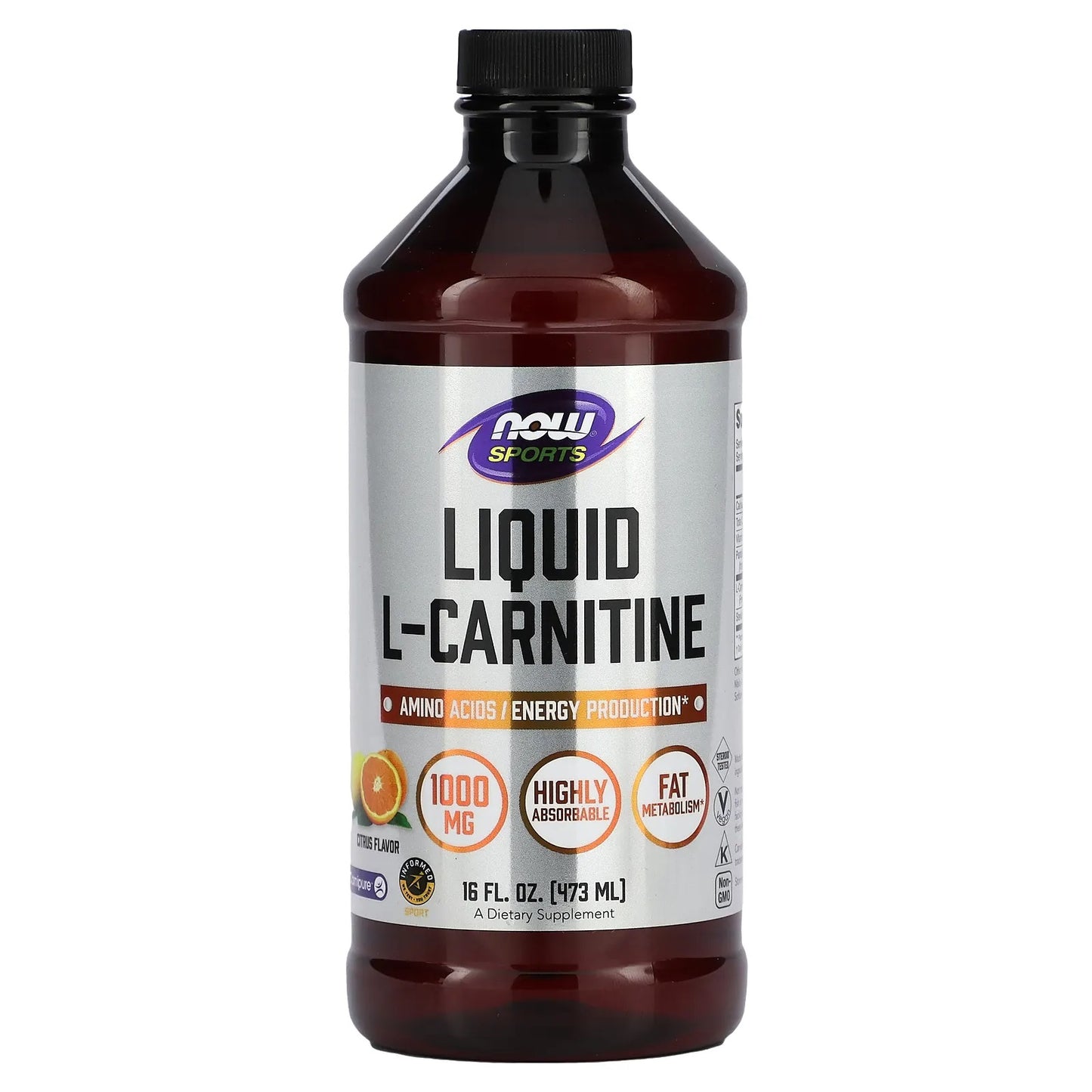NOW Foods, Sports, Liquid L-Carnitine, Citrus Flavor, 1,000 mg, 16 fl oz (473 ml) mm00036