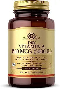 Solgar, Dry Vitamin A, 1,500 mcg (5,000 IU), 100 Tablets Mms01219